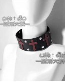                                                          【Preorder】Cross Faux Leather Choker Necklace
