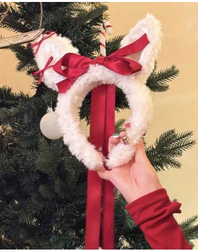                                                          【Preorder】Velvet Christmas Kitty Style Hairband