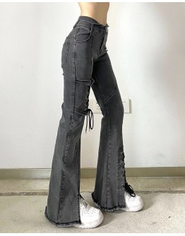    Free Shipping Lace-Up High-Waits Flare Jeans