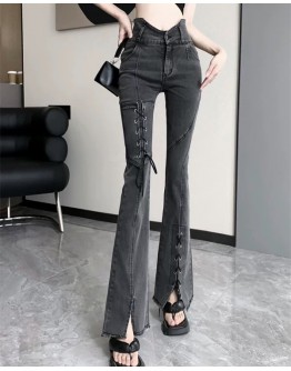   Free Shipping Lace-Up High-Waits Flare Jeans
