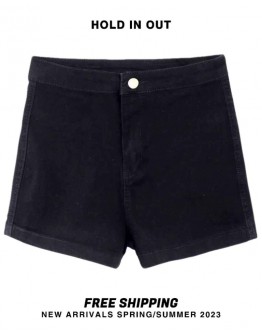              Free Shipping High-Waist Zipper Denim Shorts