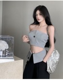              Free Shipping Grey Tube-Tops/ Loose Coat Trousers