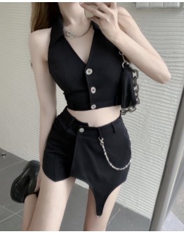 FREE SHIPPING BACKLESS VEST / CHAIN SHORTS