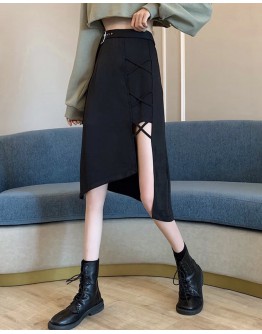 FREE SHIPPING ASYMMETRICAL LACE-UP LONG-SKIRT