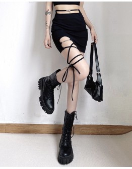         FREE SHIPPING METAL FITTED TIE-BELT PATTERN SKIRT