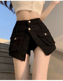          Free Shipping High-Waist Asymmetrical Denim Shorts