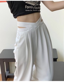 FREE SHIPPING PLUS CUT-OUT ZIPPER POLYESTER PANTS