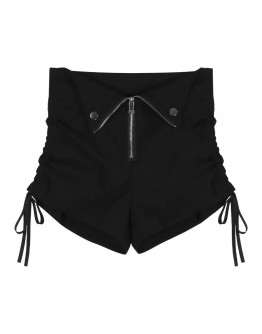             Free Shipping High-Waist Zipper Lace-Up Pattern Shorts