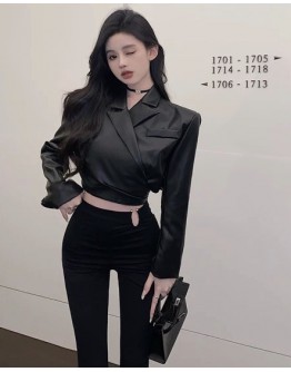             Free Shipping Faux Leather Coat/ Fitted Pants