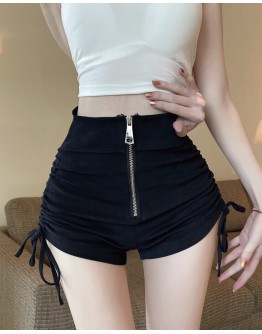             Free Shipping Zipper Lace-Up Shorts