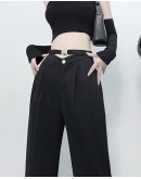             Free Shipping Cut-Out Tie-Belt Loose Suit-Pants