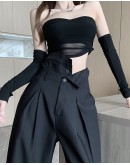             Free Shipping Double Button Loose Suit Pants