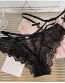                                                          【Preorder】S-XL Ribbon Cut-Out Lace Bra/ V Panties