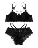                                                          【Preorder】S-XL Ribbon Cut-Out Lace Bra/ V Panties