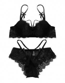                                                          【Preorder】S-XL Ribbon Cut-Out Lace Bra/ V Panties