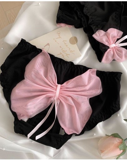                                                          【Preorder】40kg-70kg Pinky Ribbon Cotton Panties