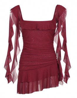                                                                【PREORDER】40kg-55kg Asymmetrical Fitted Maroon Dress