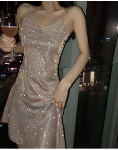                                                          【Preorder】40kg-55kg Backless Pinky Galaxy Asymmetrical Dress