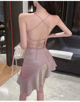                                                          【Preorder】40kg-55kg Backless Pinky Galaxy Asymmetrical Dress