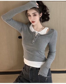                                                          【Preorder】40kg-60kg False-Two Style Long-Sleeved Tops