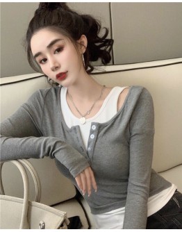                                                          【Preorder】40kg-60kg False-Two Style Long-Sleeved Tops