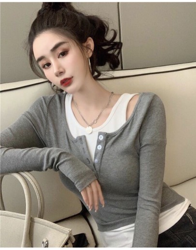                                                          【Preorder】40kg-60kg False-Two Style Long-Sleeved Tops