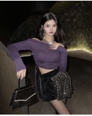                                                          【Preorder】40kg-55kg Off-The-Shoulder Purple Short Tops