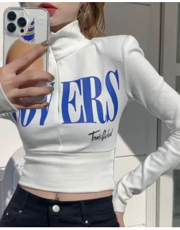                                                          【Preorder】40kg-55kg Halter-Neck Zipper Long-Sleeved Tops