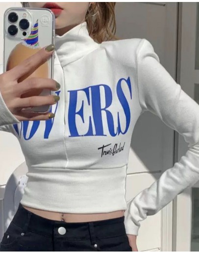                                                          【Preorder】40kg-55kg Halter-Neck Zipper Long-Sleeved Tops