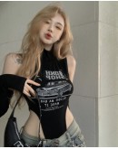                                                          【Preorder】40kg-55kg Halter-Neck Patterned Body-Suit With Sleeve