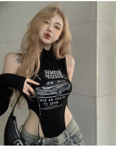                                                          【Preorder】40kg-55kg Halter-Neck Patterned Body-Suit With Sleeve