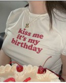                                                          【Preorder】40kg-65kg Fitted Birthday Print Short Tops