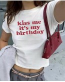                                                          【Preorder】40kg-65kg Fitted Birthday Print Short Tops