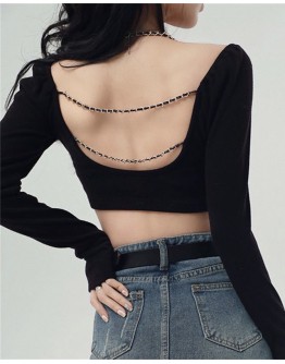                                                          【Preorder】40kg-60kg Backless Chain Long-Sleeved Tops