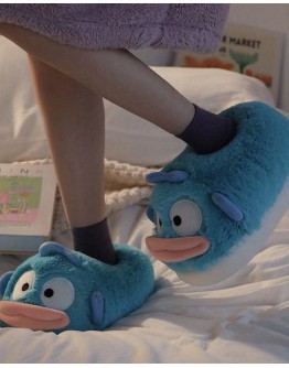                                                          【Preorder】Unisex Blue Fish Plush Home Slippers