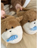                                                          【Preorder】Unisex Bear Fish Plush Home Slippers