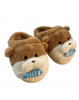                                                          【Preorder】Unisex Bear Fish Plush Home Slippers