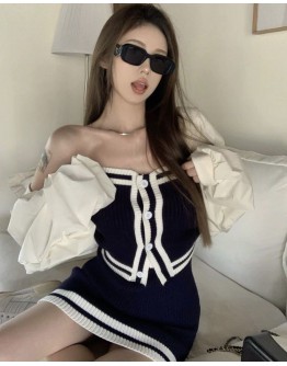              Free Shipping Knit Vest+ Skirt / White Outwear