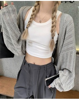              Free Shipping Grey Knitted Loose Outwear