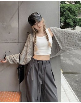             Free Shipping Grey Knitted Loose Outwear