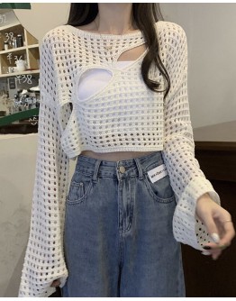              Free Shipping Cut-Out Short Knit Tops / Camisole Vest