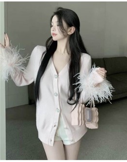              Free Shipping Pink Knitted Rhinestone Jacket