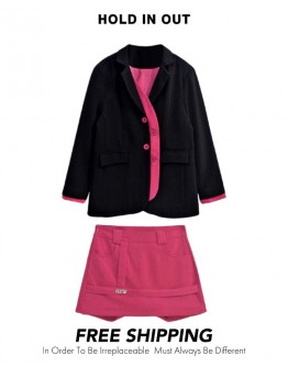              Free Shipping Double Patterned Coat / Pinky Skirt