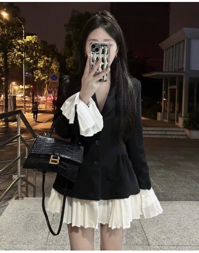              Free Shipping S-4XL Plus Fitted Layered Coat Dress