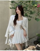             Free Shipping Lace Pleated Dress / Ribbons Coat