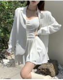             Free Shipping Lace Pleated Dress / Ribbons Coat