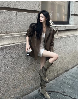          Free Shipping Faux-Leather Loose Coat