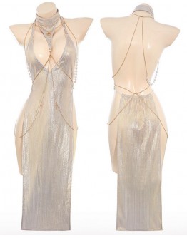                                                          【Preorder】40kg-65kg Champagne Body-Chain Long-Line Dress