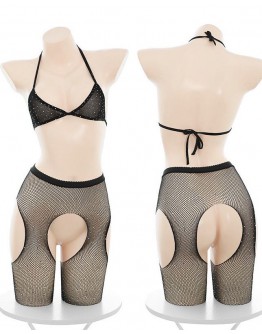                                                          【Preorder】40kg-65kg Rhinestone Fishnet Tops With Stockings