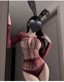                                                          【Preorder】40kg-65kg Long-Sleeved Maroon Cut-Out Body-Suit